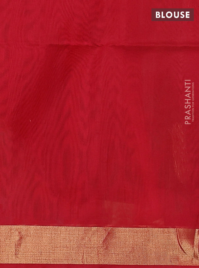 Kora silk cotton saree mehendi green and red with zari woven buttas and zari woven border