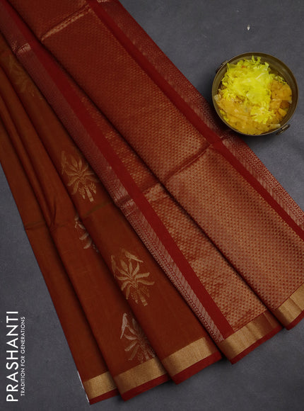 Kora silk cotton saree sunset orange and red with zari woven buttas and zari woven border