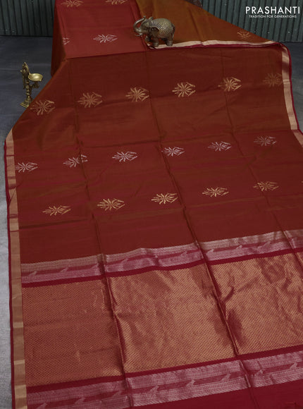 Kora silk cotton saree sunset orange and red with zari woven buttas and zari woven border
