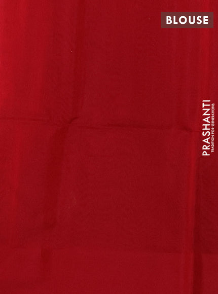 Kora silk cotton saree sap green and red with thread woven buttas and rettapet border