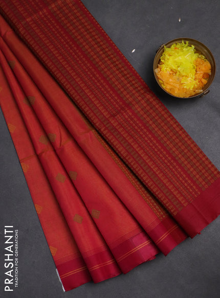 Kora silk cotton saree dual shade of pinkish orange and pink with thread woven geometric buttas and rettapet border
