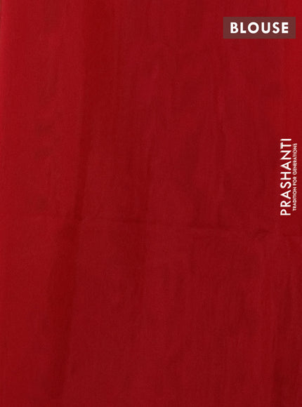 Kora silk cotton saree sap green and red with thread woven buttas and rettapet border