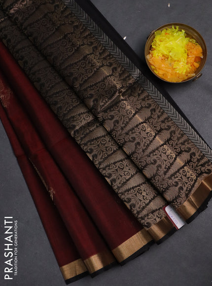 Kora silk cotton saree maroon and black with zari woven buttas and zari woven buttas border