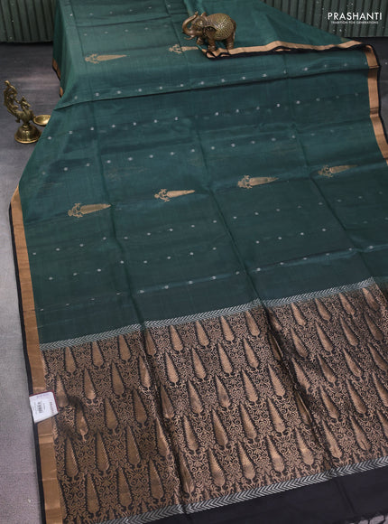 Kora silk cotton saree green shade and black with zari woven buttas and zari woven buttas border