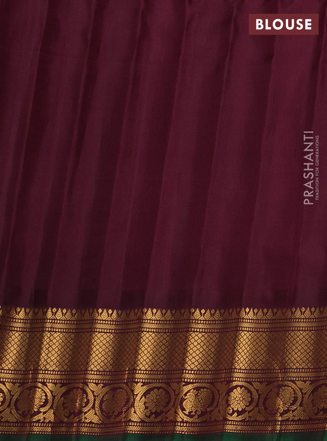 Pure gadwal silk saree dual shade of pinkish orange and deep maroon with zari woven buttas and temple design zari woven border