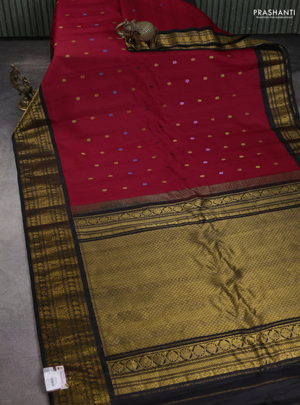 Pure gadwal silk saree red and black with thread & zari woven buttas and rich zari woven border