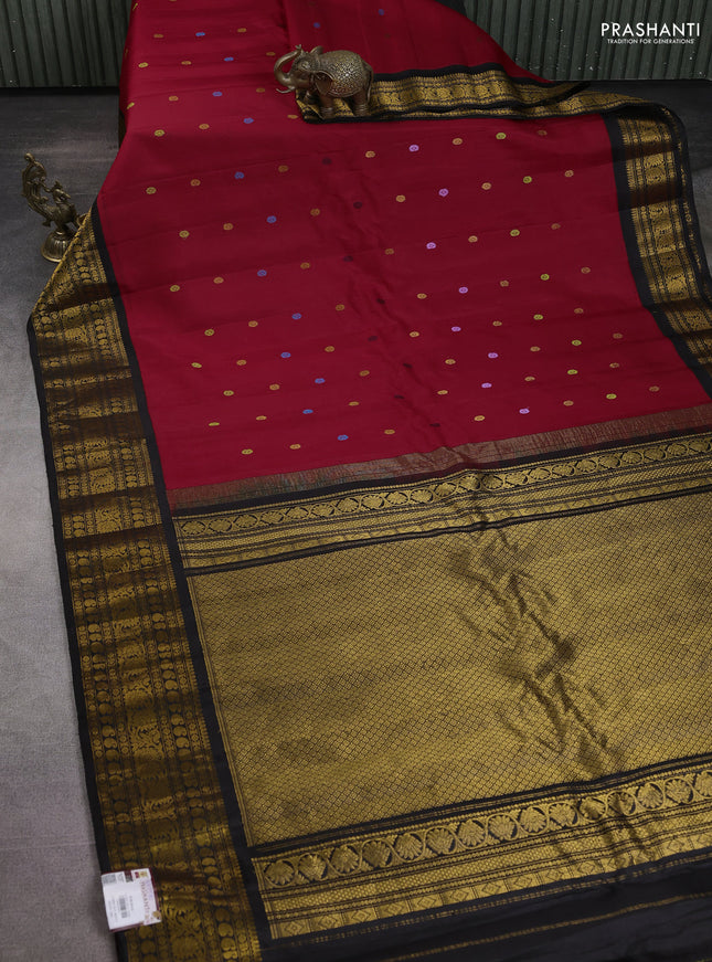Pure gadwal silk saree red and black with thread & zari woven buttas and rich zari woven border