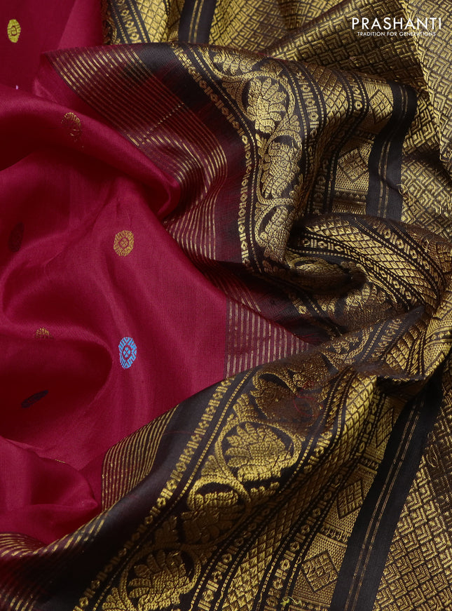 Pure gadwal silk saree red and black with thread & zari woven buttas and rich zari woven border