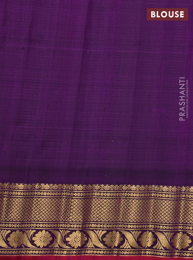 Pure gadwal silk saree cream and purple with allover checks & buttas and temple design zari woven border