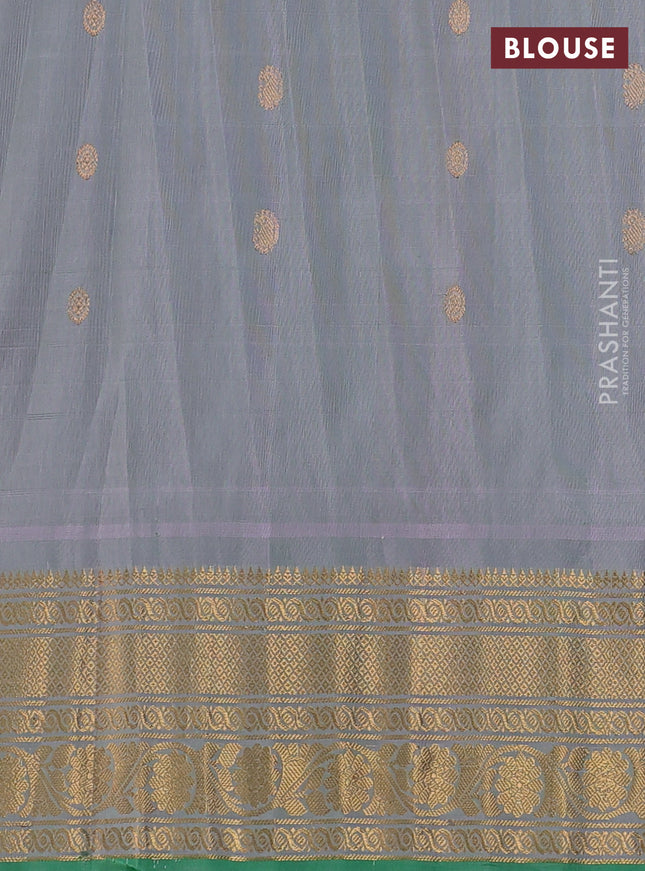Pure gadwal silk saree pink and greyish green with allover checks & zari buttas and temple design zari woven border