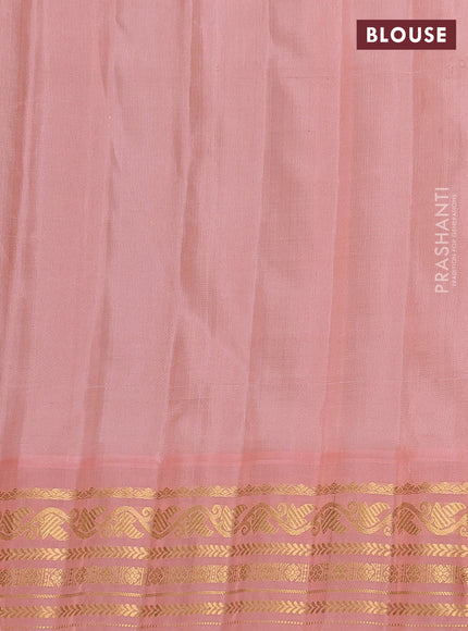 Pure gadwal silk saree teal green and peach orange with zari woven buttas and rich zari woven border