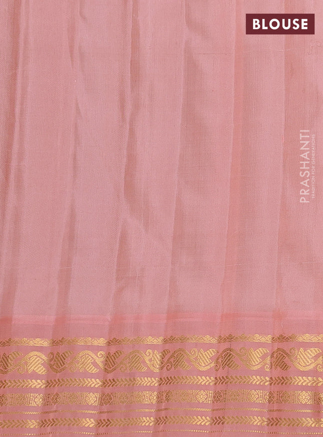 Pure gadwal silk saree teal green and peach orange with zari woven buttas and rich zari woven border
