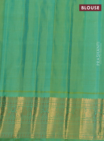 Pure gadwal silk saree blue and dual shade of green with silver & gold zari woven buttas and temple design zari woven border