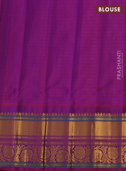 Pure gadwal silk saree off white wine shade and purple with allover stripe pattern & zari buttas and rich zari woven border