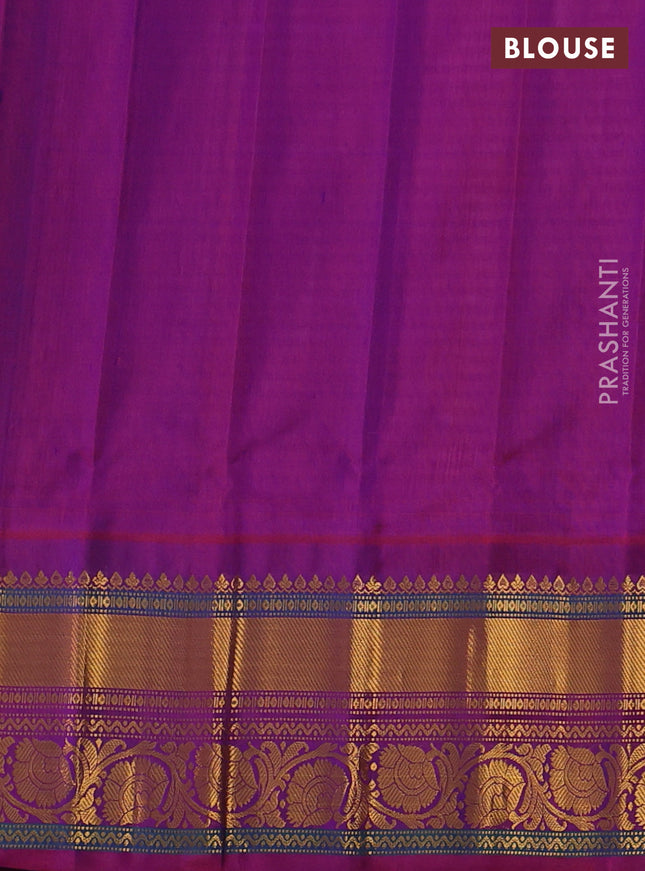 Pure gadwal silk saree off white wine shade and purple with allover stripe pattern & zari buttas and rich zari woven border