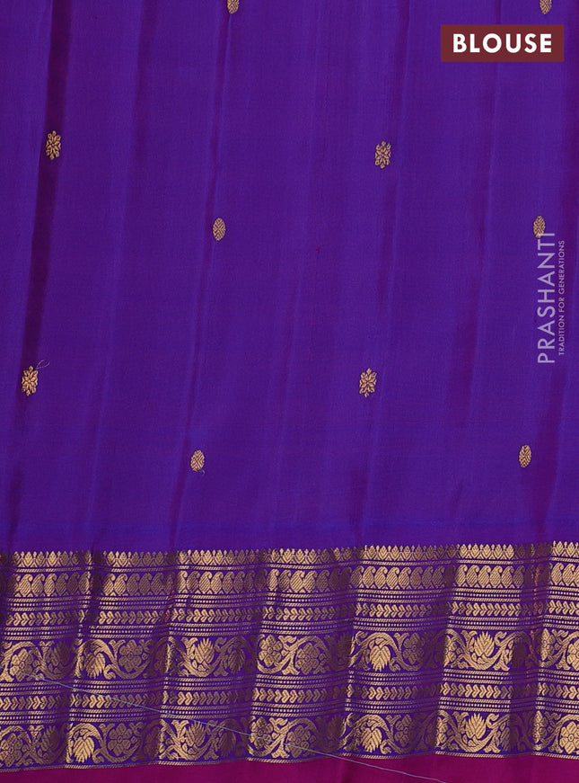 Pure gadwal silk saree orange and dual shade of purple with zari woven buttas and temple design zari woven border