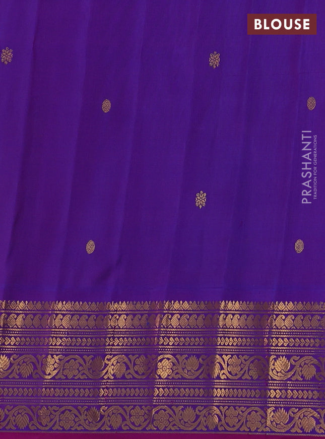 Pure gadwal silk saree pale orange and purple with zari woven buttas and temple design zari woven border