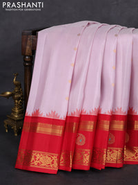 Pure gadwal silk saree baby pink and red with zari woven buttas and temple design rettapet zari woven border