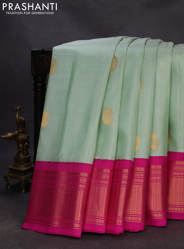 Pure gadwal silk saree pastel green and pink with zari woven buttas and rich zari woven border