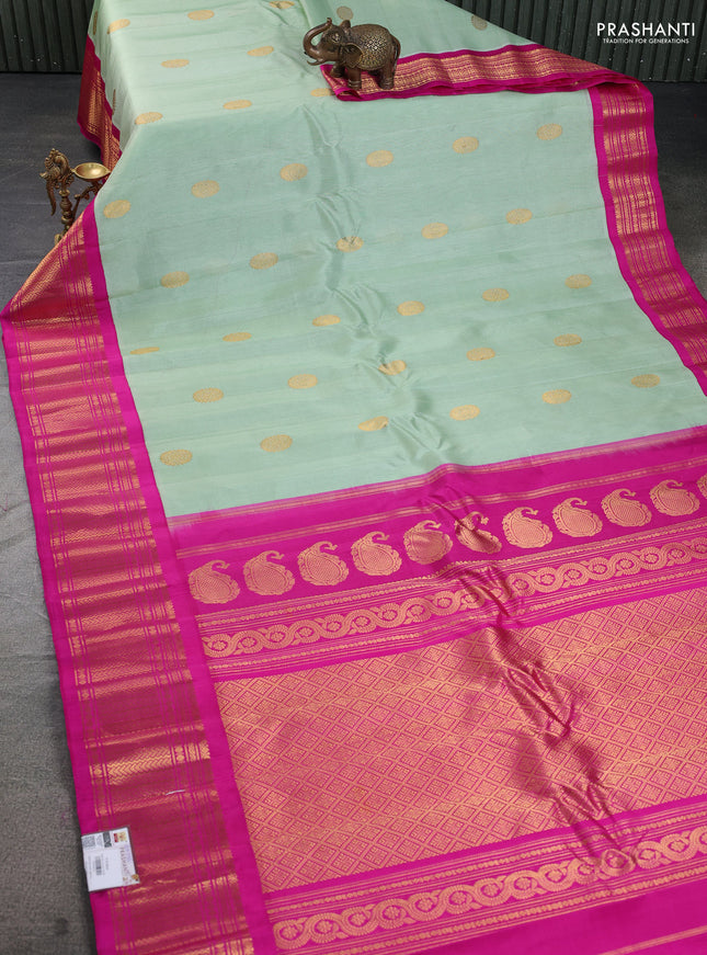 Pure gadwal silk saree pastel green and pink with zari woven buttas and rich zari woven border