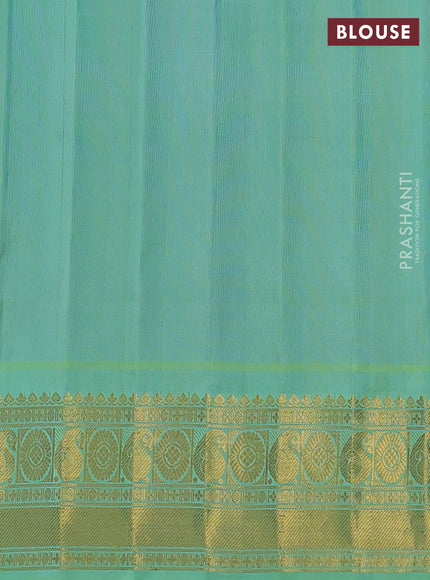 Pure gadwal silk saree red and dual shade of teal green with zari woven buttas and temple design zari woven border