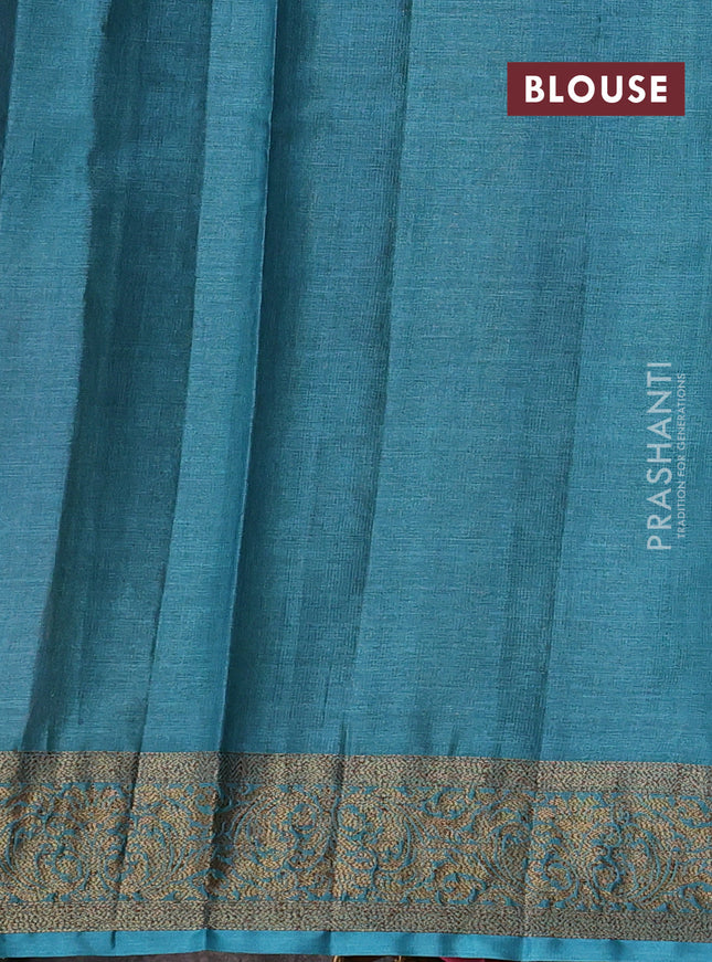 Banarasi tussar silk saree maroon shade and teal blue with allover thread & zari woven buttas and woven border