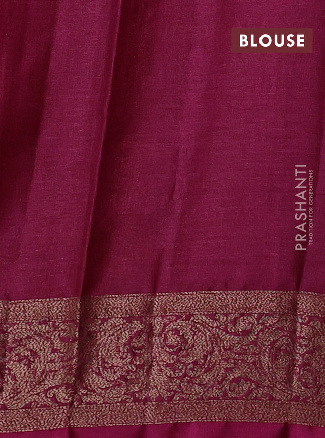 Banarasi tussar silk saree peacock blue and dark pink with allover thread & zari woven buttas and woven border