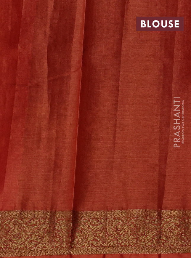 Banarasi tussar silk saree pink and rustic orange with thread & zari woven floral buttas and woven border
