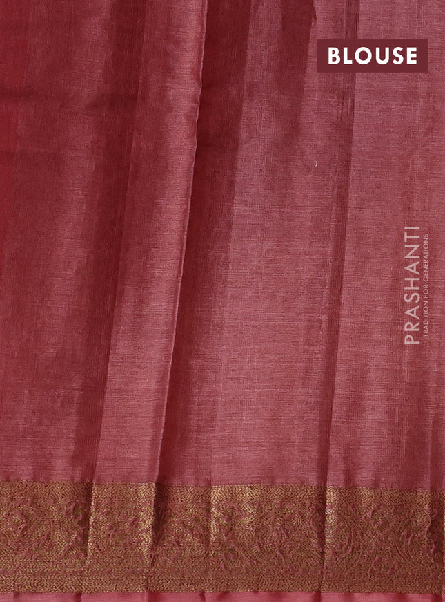 Banarasi tussar silk saree blue and rust shade with thread & zari woven floral buttas and woven border