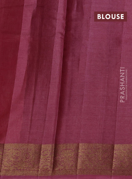 Banarasi tussar silk saree elaichi green and pastel maroon with thread & zari woven floral buttas and woven border