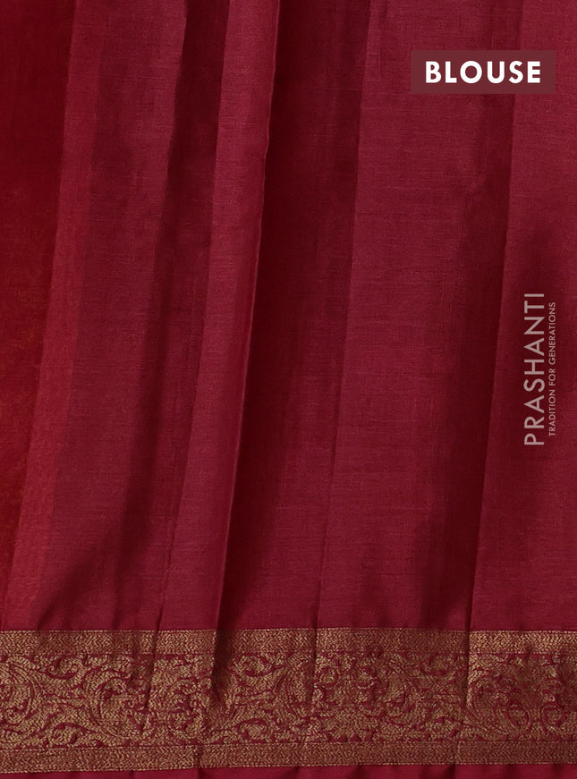 Banarasi tussar silk saree mustard yellow and maroon with thread & zari woven floral buttas and woven border