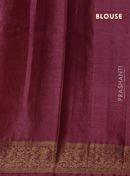 Banarasi tussar silk saree green and pastel maroon with thread & zari woven floral buttas and woven border