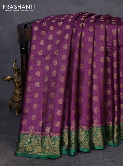 Banarasi tussar silk saree wine shade and green with allover thread & zari woven buttas and woven border