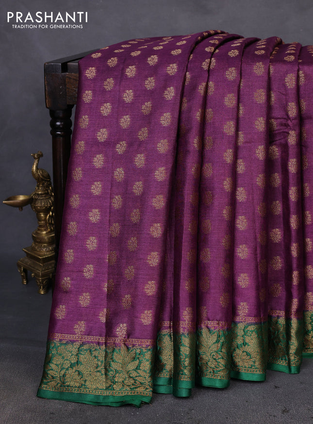 Banarasi tussar silk saree wine shade and green with allover thread & zari woven buttas and woven border