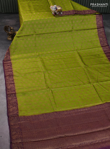 Banarasi tussar silk saree light green and wine shade with allover thread & zari woven buttas and woven border
