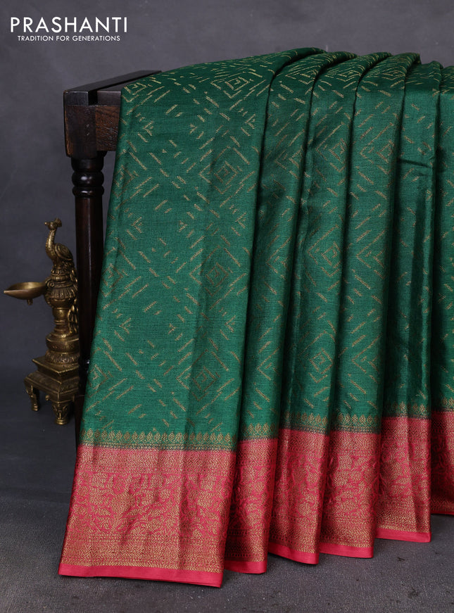 Banarasi tussar silk saree green and maroon with allover thread & zari geometric weaves and woven border