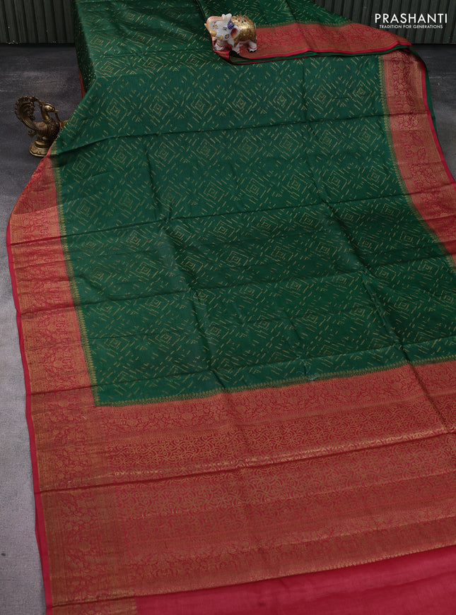 Banarasi tussar silk saree green and maroon with allover thread & zari geometric weaves and woven border
