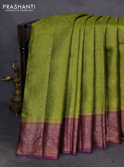 Banarasi tussar silk saree light green and wine shade with allover thread & zari geometric weaves and woven border