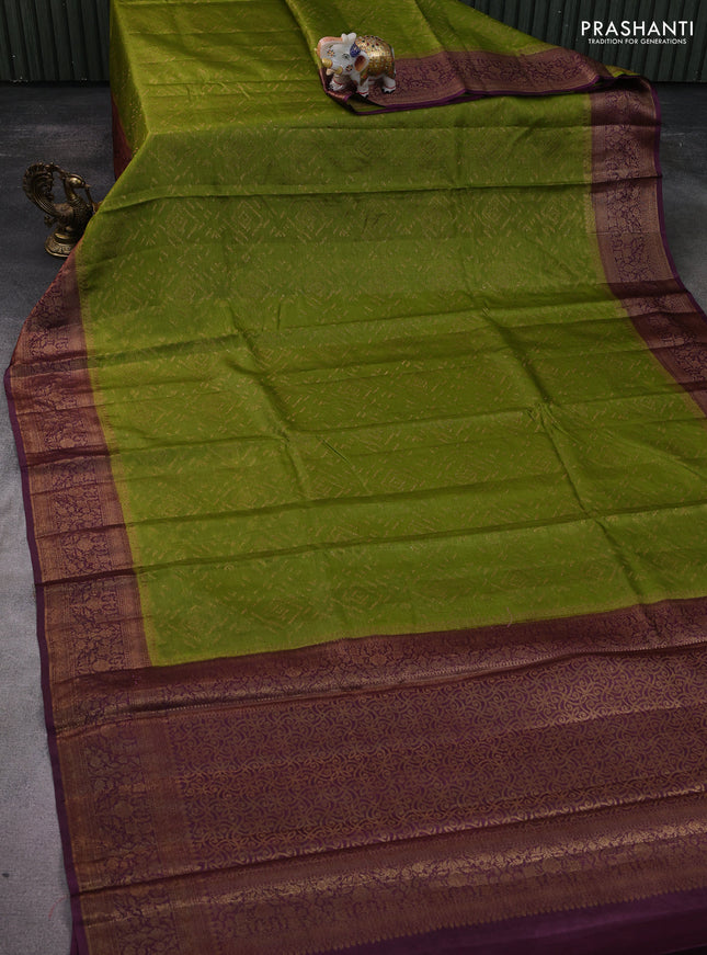 Banarasi tussar silk saree light green and wine shade with allover thread & zari geometric weaves and woven border