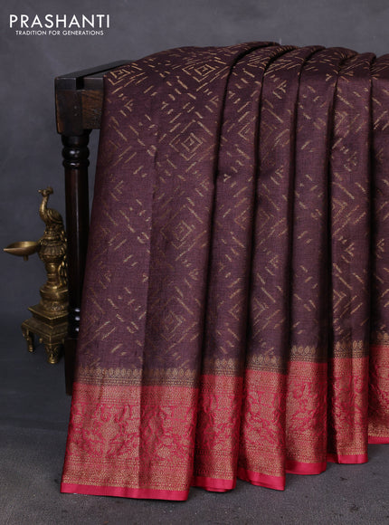 Banarasi tussar silk saree coffee brown and maroon with allover thread & zari geometric weaves and woven border