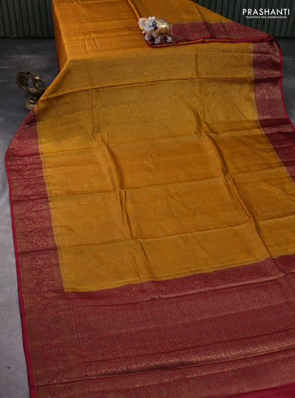 Banarasi tussar silk saree mustard yellow and maroon with allover thread & zari geometric weaves and woven border