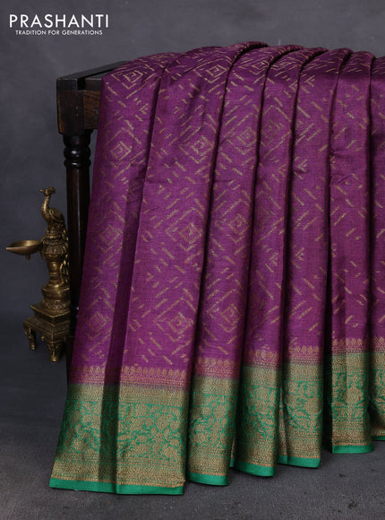 Banarasi tussar silk saree purple and green with allover thread & zari geometric weaves and woven border