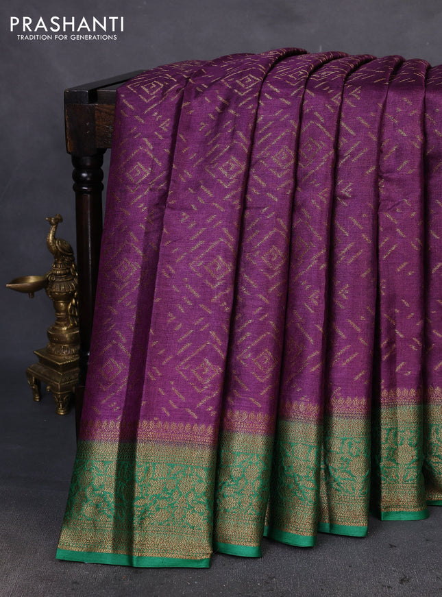 Banarasi tussar silk saree purple and green with allover thread & zari geometric weaves and woven border