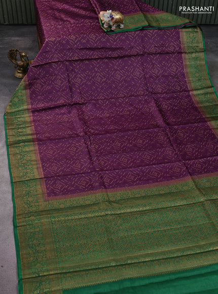 Banarasi tussar silk saree purple and green with allover thread & zari geometric weaves and woven border