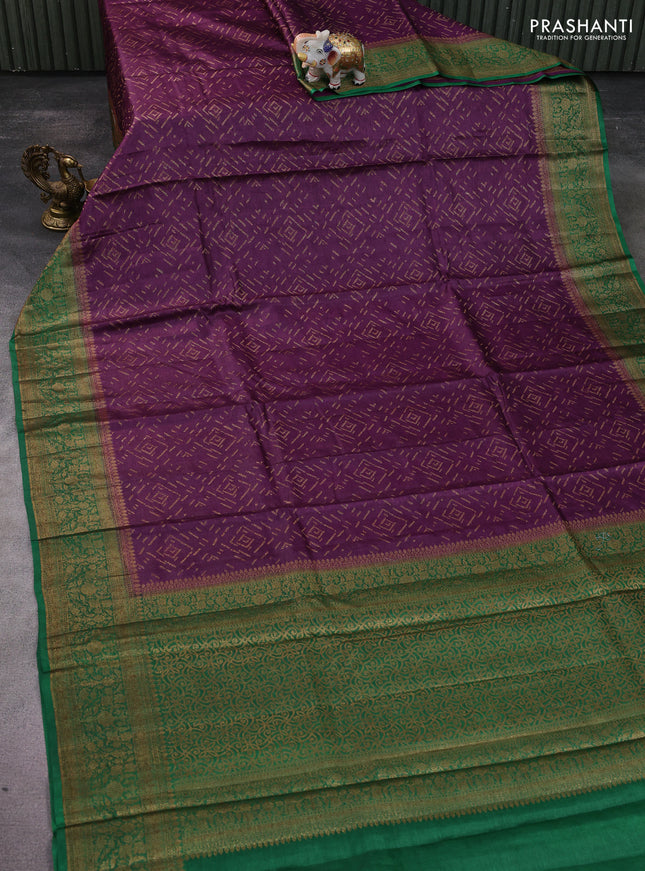 Banarasi tussar silk saree purple and green with allover thread & zari geometric weaves and woven border