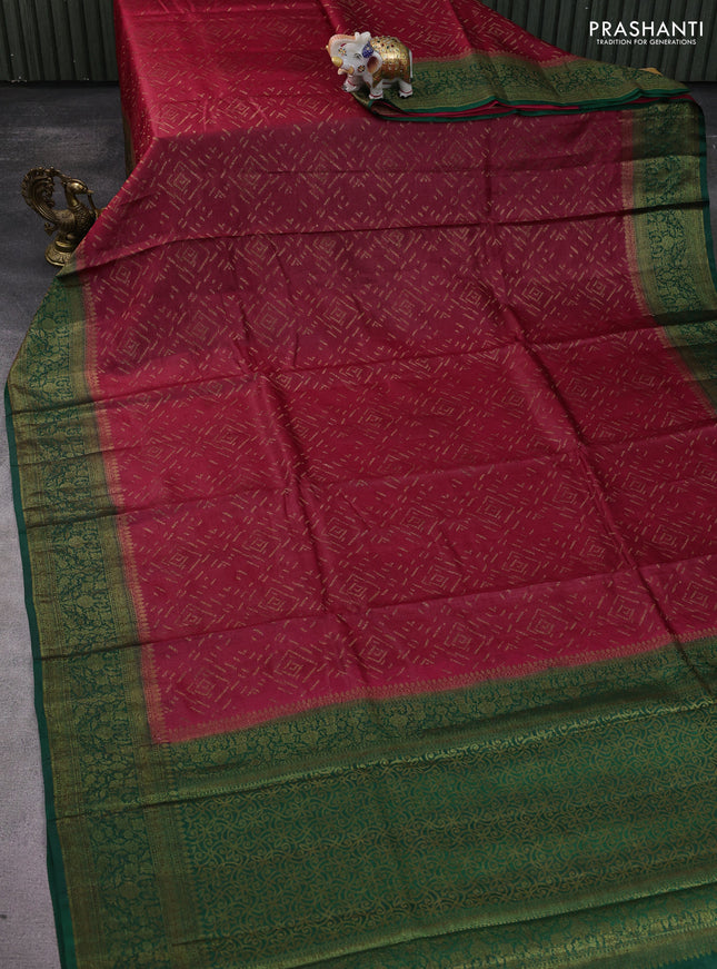 Banarasi tussar silk saree maroon and green with allover thread & zari geometric weaves and woven border