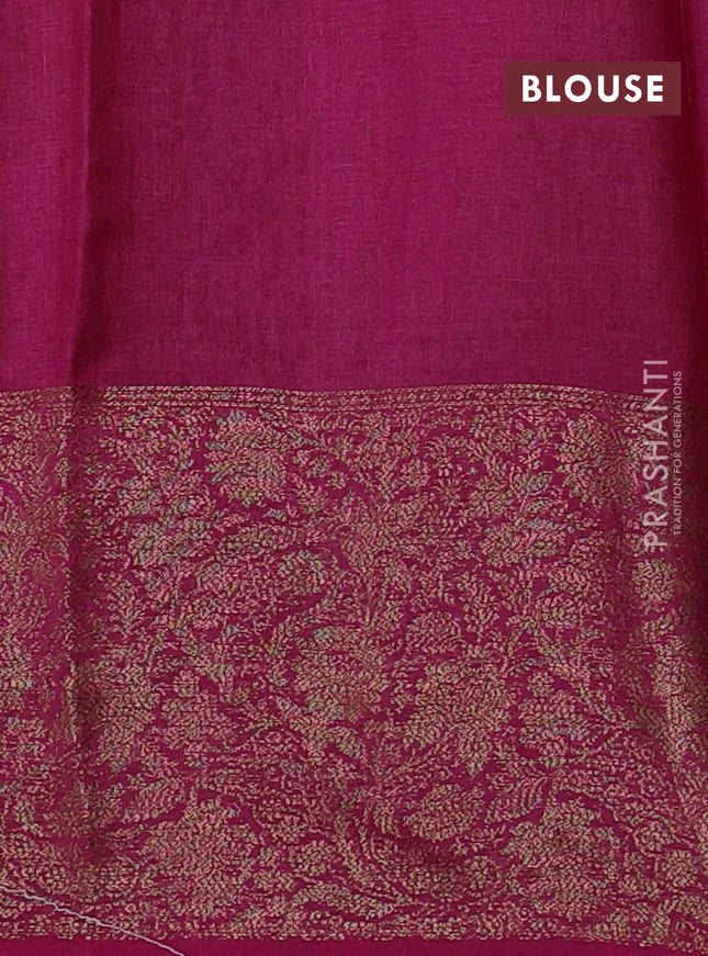 Banarasi tussar silk saree peacock blue and magenta pink with thread & zari woven buttas and woven border