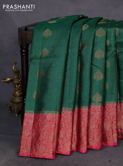 Banarasi tussar silk saree green and pink with thread & zari woven buttas and woven border