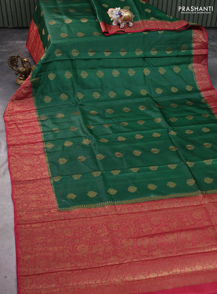 Banarasi tussar silk saree green and pink with thread & zari woven buttas and woven border