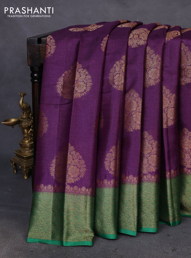 Banarasi tussar silk saree purple and green with thread & zari woven buttas and woven border